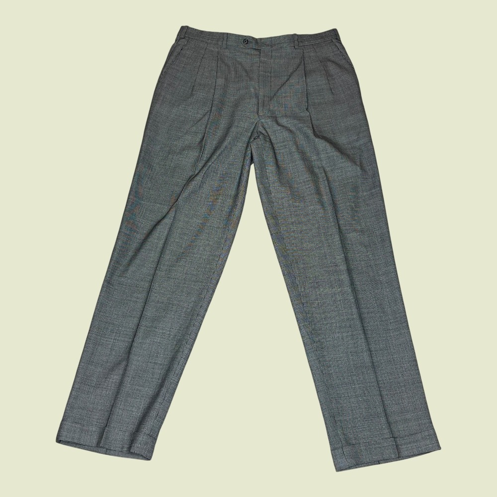 JB Britches Nordstrom Mens 38x33 Grey Wool Pleated Houndstooth Dress Pants USA